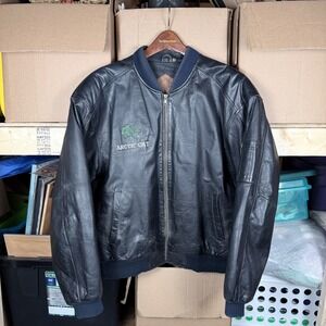 Mens Arctic Cat Leather‎ Bomber Jacket Cat Logo Embroidered Zip Up mens medium